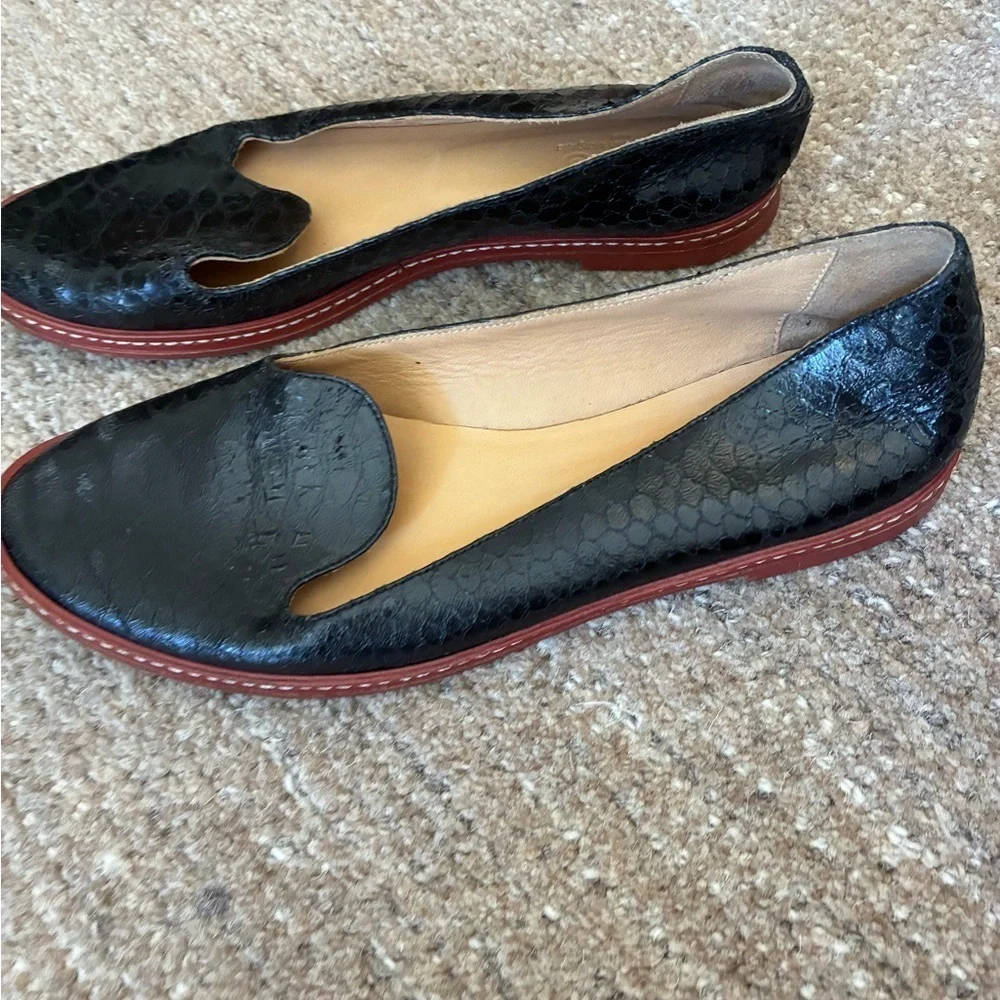 MM6 Maison Margiela Women’s Snakeskin Loafers in Black US 6.5 EU 37 Quiet Luxury